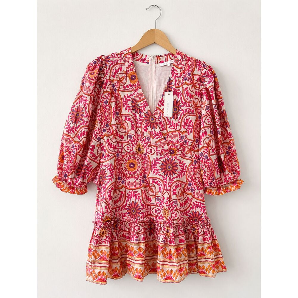 Olivaceous Pink and Orange Floral Mini Dress